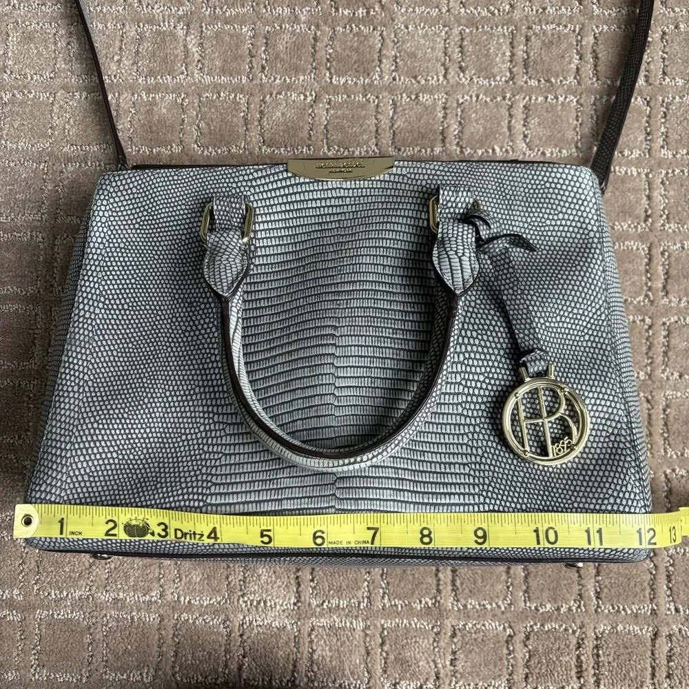 Henri Bendel Embossed Leather Top Handle Crossbody Bag Gray Reptile Turnlock